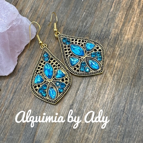 Alquimia Gold and Blue Teardrop Earrings - Picture 1 of 1